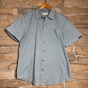 Dakota Grizzly Short Sleeve Button Up Shirt Men L Blue White Pattern Casual